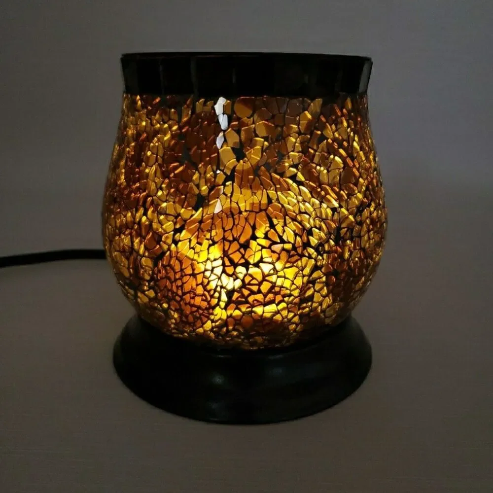 PartyLite Amaretto Swirl Wax Warmer Scent Glow Mosaic Glass Works Flaw